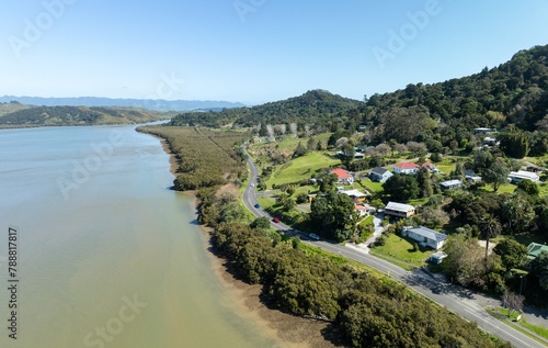The town of Kohukohu along the shore of the Hokianga Harbour, Northland, New Zealand.