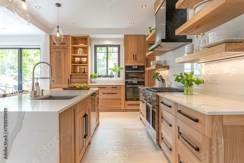 modern kitchen with oak cabinets and smart storage solutions contemporary interior design