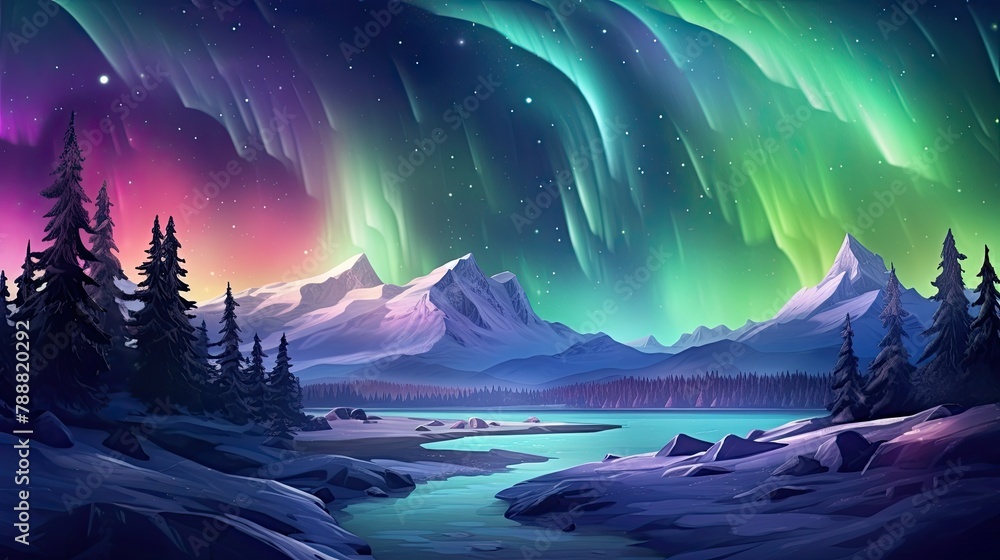 The image is a beautiful landscape of a mountain range at night. The image is a beautiful landscape of a mountain range at night.