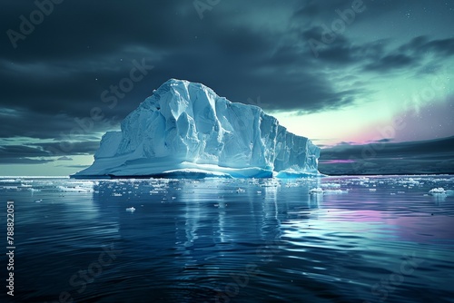 A large ice block sits on top of the water photo