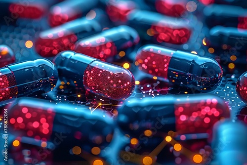 Pill, health care and science concept. Background with selective focus and copy space photo