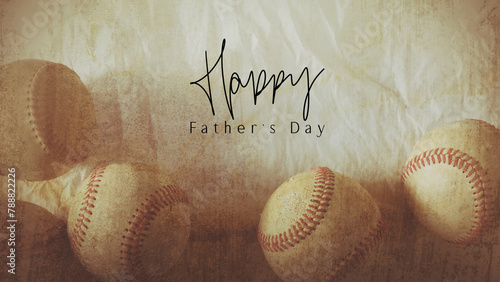 Photography Vintage style baseball background with Happy Father's Day holiday greeting