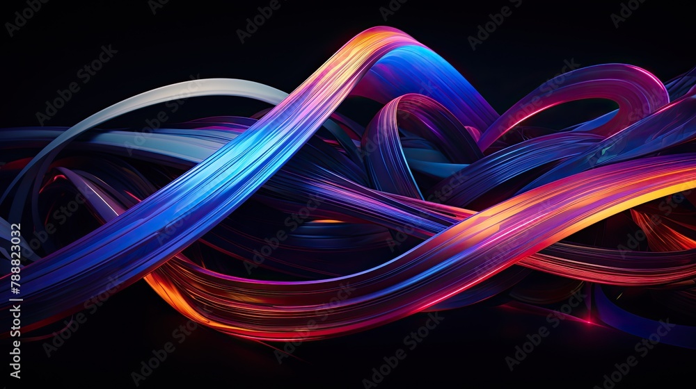 3D rendering of intertwined multicolored glowing neon ribbons. Abstract background with vibrant colors and smooth lines. 3D rendering of intertwined multicolored glowing neon ribbons. Abstract background with vibrant colors and smooth lines.