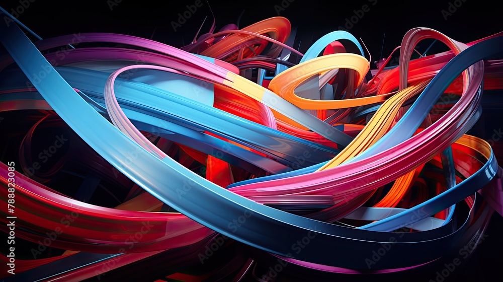 3D rendering of twisted colorful ribbons. Abstract painting. 3D rendering of twisted colorful ribbons. Abstract painting.