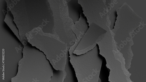 3d render, abstract minimalist black background. Ripped paper pieces macro. Dramatic wallpaper (ID: 788823220)