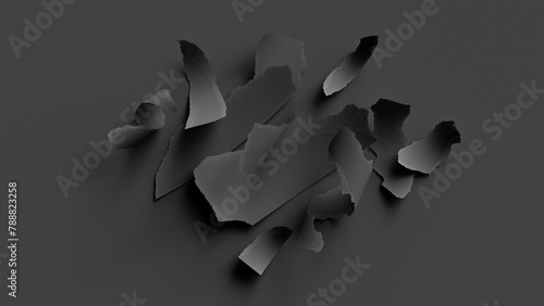 3d render, abstract minimalist black background. Ripped paper pieces macro. Dramatic wallpaper (ID: 788823258)