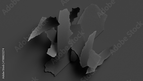 3d render, abstract minimalist black background. Ripped paper pieces macro. Dramatic wallpaper (ID: 788823274)