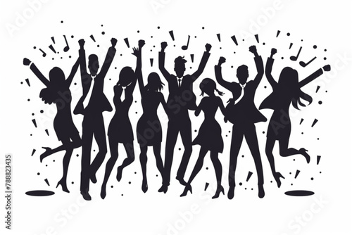 Happy business team celebrates success  rejoices in triumph and victory vector icon  white background  black colour icon