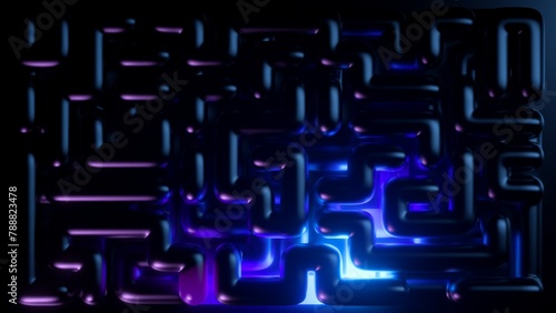 3d render, abstract neon background of futuristic pipeline, ultraviolet maze glowing in the dark (ID: 788823478)