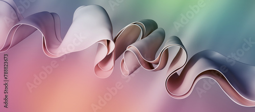 3d render, abstract background of folded ribbons layers. Minimalist fashion wallpaper of pale pink silk ruffle (ID: 788823673)