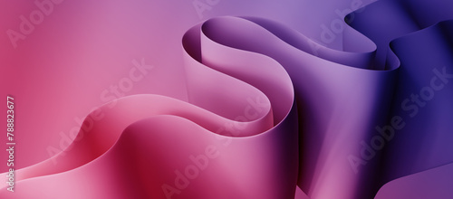3d render, abstract colorful background of folds and layers. Minimalist fashion wallpaper of curvy folded ribbons
