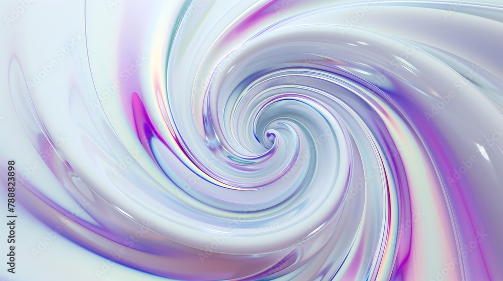 3D render of fluid spiral line on white background, iridescent colors, minimalistic design. Generated by artificial intelligence. 3D render of fluid spiral line on white background, iridescent colors, minimalistic design. Generated by artificial intelligence.