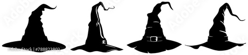 Set of witch hats in black, isolated 