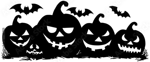 Halloween spooky pumpkins and bats clip art 
