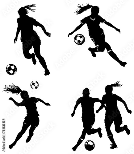 set of women soccer players in silhouette