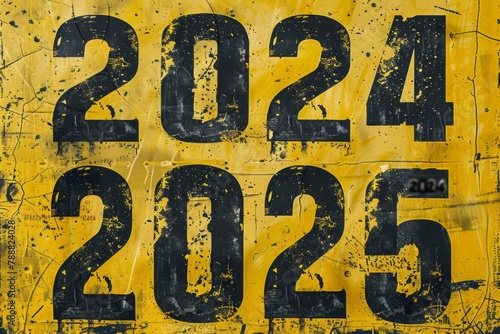 A yellow sign with the numbers 2024 and 2025 on it.