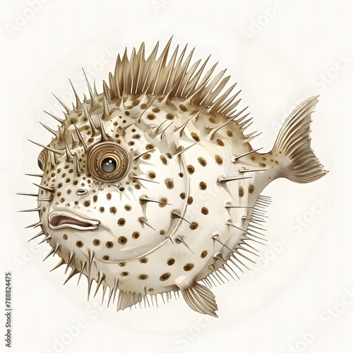 Colorful Cartoon Pufferfish Watercolor Sketch on White Backgroun