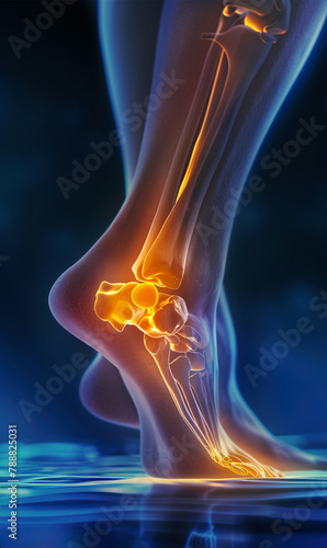 Close up of a female foot with pain and focus on the ankle bone. Release pain advertisement for medical product concept. Vertical image