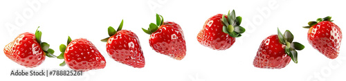 Delicious ripe strawberries floating over isolated transparent background photo