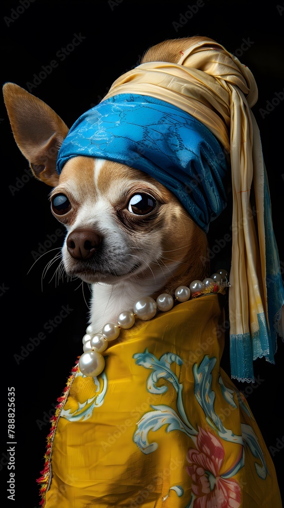 colorful illustration of cute Chihuahua wearing pearl earrings
colorful illustration of cute Chihuahua wearing pearl earrings