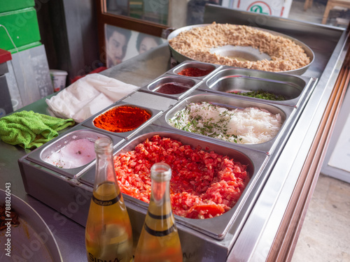 vegetables and spices for turkish wrap of the restaurant in istanbul