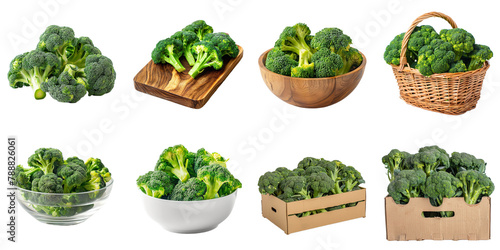 Ripe broccoli png set collection in 3d transparent no background.