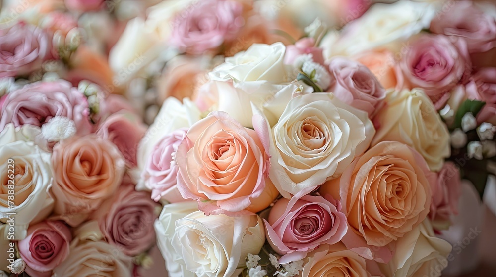 Obraz premium An elegant visual concept intertwining rose bouquets into wedding holiday and floral garden decor styles