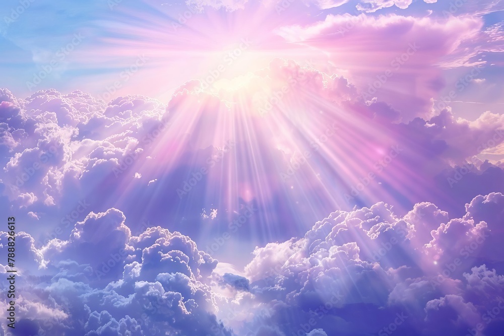 radiant light breaking through clouds in heavenly sky abstract spiritual background