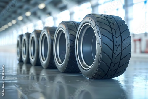 racing tires set with goodyear label highperformance motorsport equipment 3d rendering