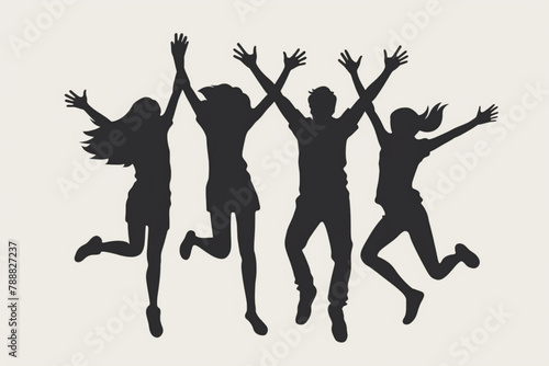 Happy people rejoice and show positive gestures on a white background. Concept of happiness and youth vector icon, white background, black colour icon