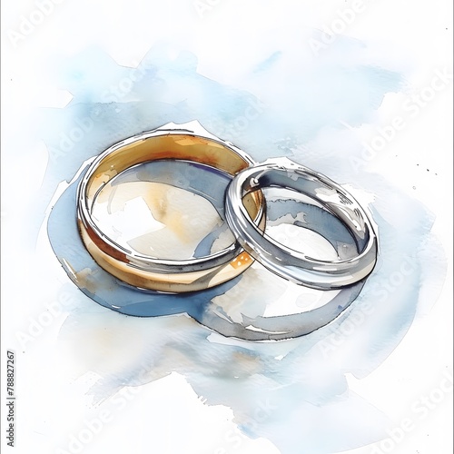 beautiful Wedding Rings watercolor Sketch on White Background