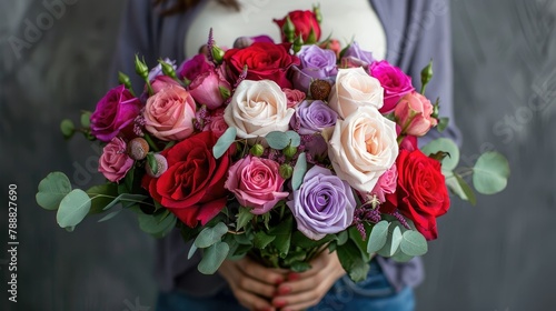 Embrace the magic of spring with a stunning bouquet featuring roses and love