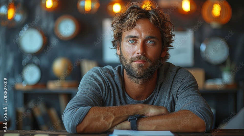 Man portrait on the cafeteria background. Man portrait on the cafeteria background.