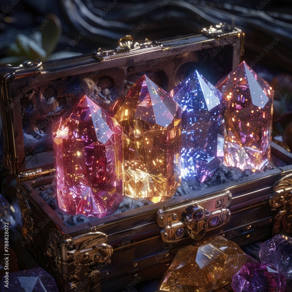 Unveil a breathtaking array of exquisite gemstone colors in these luxurious pop art gift boxes, evoking a high-resolution 8k treasure hunt. Unveil a breathtaking array of exquisite gemstone colors in these luxurious pop art gift boxes, evoking a high-resolution 8k treasure hunt.