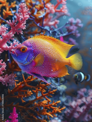 Gift boxes designed as colorful fish in a coral reef, vibrant undersea colors, oceanic pop art scene, high resolution 8k.
