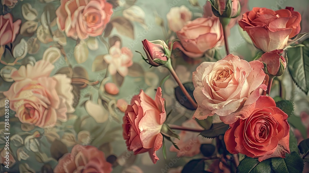A charming bouquet of roses with a vintage backdrop