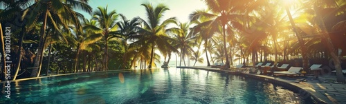 Palm Trees are in the background. Summer travel background . Banner © kramynina
