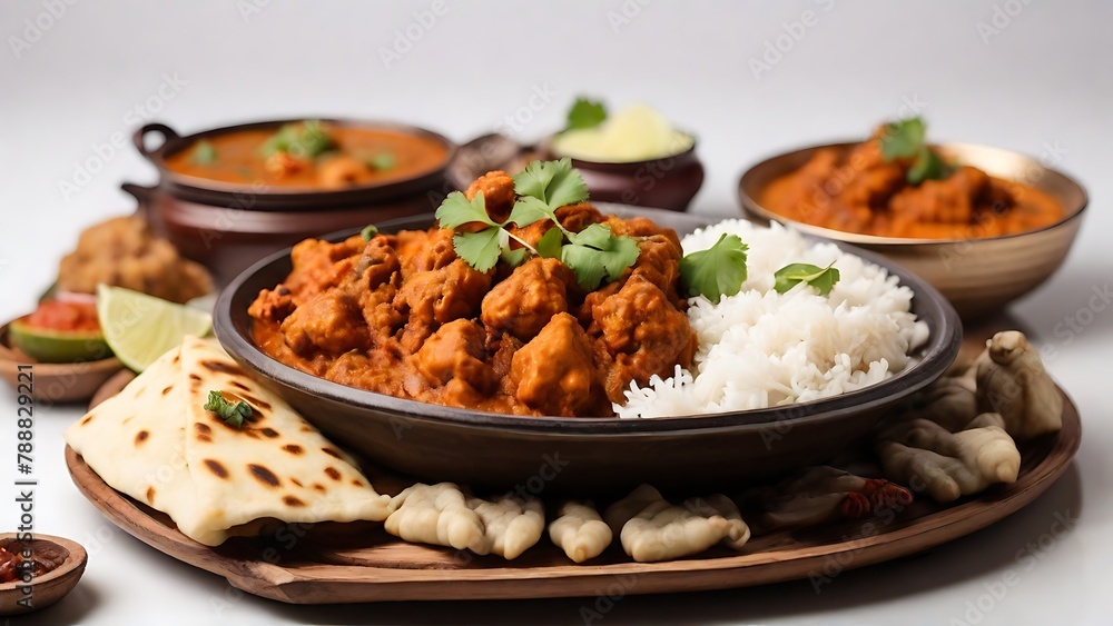 Above the Street: Close-Up Shot of Street Food on Table, Isolated on White Above the Street: Close-Up Shot of Street Food on Table, Isolated on White