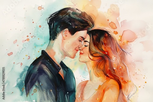 Watercolor of a couple in love.