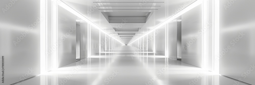 Fototapeta premium White futuristic corridor with neon lighting