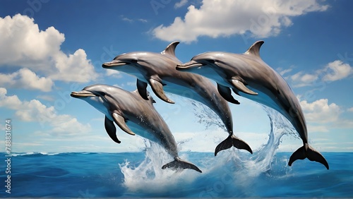Dolphin Symphony  Underwater Scene of Joyful Family Swimming and Leaping