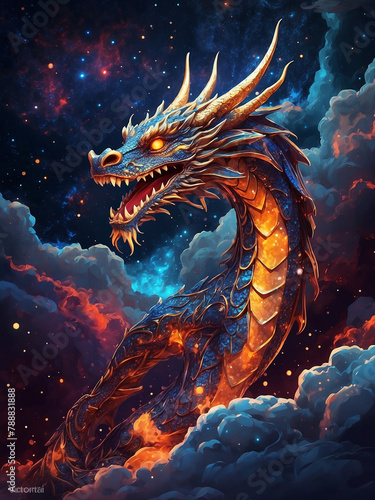 a bookmark a traditional Chinese dragon gliding through a cosmic galaxy, depicted through captivating digital illustration. photo