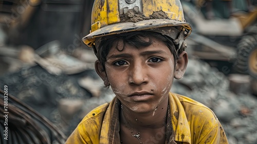 On World Day Against Child Labour let s shine a light on the heartbreaking reality of a young boy toiling away at a construction site a grim reminder of the scourge of human trafficking and  photo