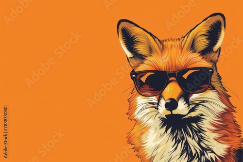 stylish fox wearing sunglasses solid color background modern minimal animal vector illustration
