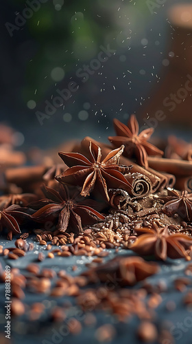 Beautiful presentation of Star Anise, hyperrealistic food photography