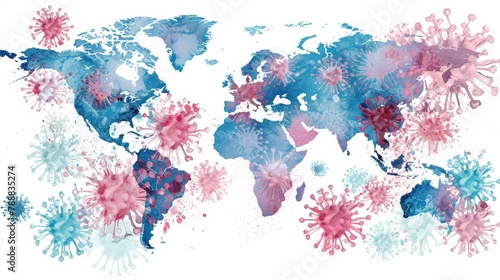 A map of the world showing the spread of a virus. The map shows how the virus has spread to many countries, and it is a global threat.