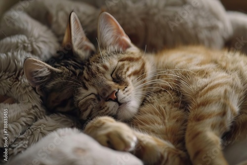 two cats sleeping peacefully together adorable feline friendship and relaxation scene © Lucija