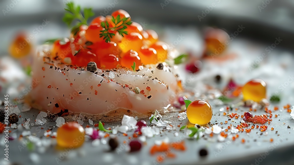 Gourmet Salmon Roe Appetizer on Elegant Plate Gourmet Salmon Roe Appetizer on Elegant Plate