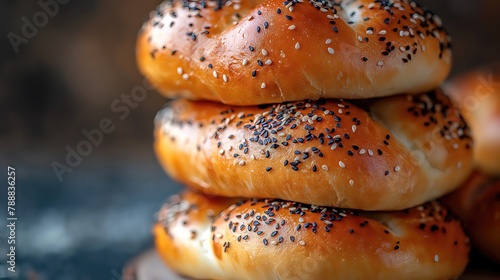 Freshly Baked Poppy Seed Bagels Close-Up