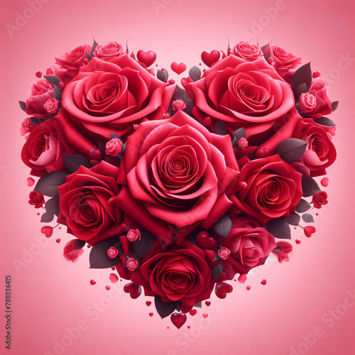 Symmetrical Rose Heart  Bold Colors on Pink Background  Generated with AI 